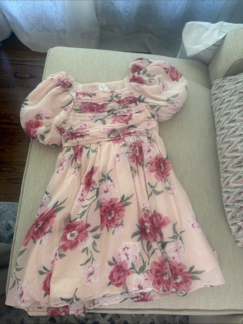 abercrombie kids Pink Floral Puff-Sleeve Dress